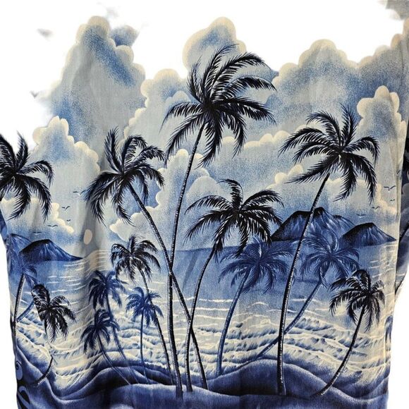 Vintage 90s Fergugini Hawaiian Shirt Mens Size Large Blue Aloha Palm Trees - Picture 5 of 10
